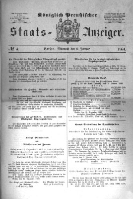 Königlich Preußischer Staats-Anzeiger (Allgemeine preußische Staats-Zeitung) Mittwoch 6. Januar 1864