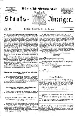 Königlich Preußischer Staats-Anzeiger (Allgemeine preußische Staats-Zeitung) Donnerstag 11. Februar 1864