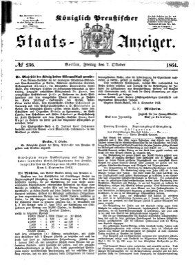 Königlich Preußischer Staats-Anzeiger (Allgemeine preußische Staats-Zeitung) Freitag 7. Oktober 1864
