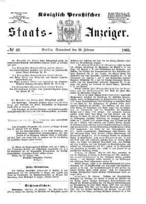 Königlich Preußischer Staats-Anzeiger (Allgemeine preußische Staats-Zeitung) Samstag 25. Februar 1865