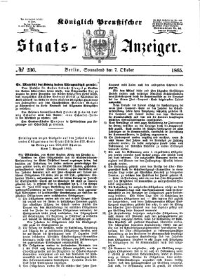 Königlich Preußischer Staats-Anzeiger (Allgemeine preußische Staats-Zeitung) Samstag 7. Oktober 1865