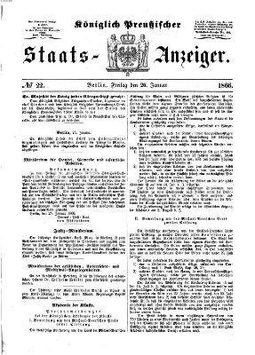 Königlich Preußischer Staats-Anzeiger (Allgemeine preußische Staats-Zeitung) Freitag 26. Januar 1866