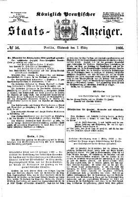 Königlich Preußischer Staats-Anzeiger (Allgemeine preußische Staats-Zeitung) Mittwoch 7. März 1866
