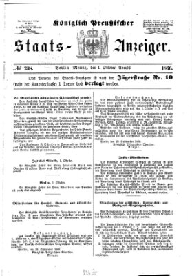 Königlich Preußischer Staats-Anzeiger (Allgemeine preußische Staats-Zeitung) Montag 1. Oktober 1866