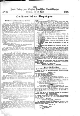 Königlich Preußischer Staats-Anzeiger (Allgemeine preußische Staats-Zeitung) Dienstag 16. April 1867