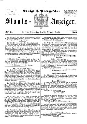 Königlich Preußischer Staats-Anzeiger (Allgemeine preußische Staats-Zeitung) Donnerstag 13. Februar 1868