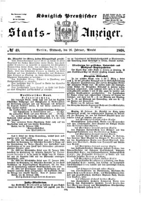 Königlich Preußischer Staats-Anzeiger (Allgemeine preußische Staats-Zeitung) Mittwoch 26. Februar 1868