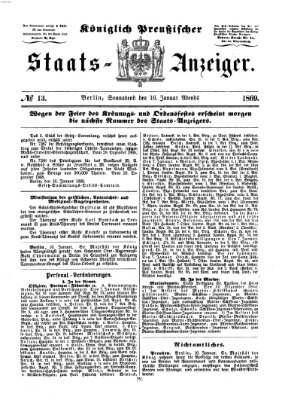 Königlich Preußischer Staats-Anzeiger (Allgemeine preußische Staats-Zeitung) Samstag 16. Januar 1869