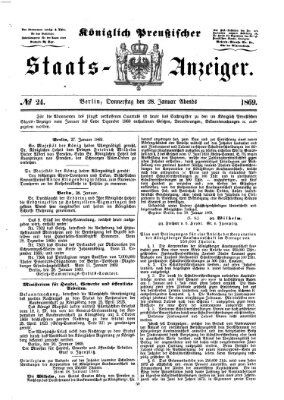 Königlich Preußischer Staats-Anzeiger (Allgemeine preußische Staats-Zeitung) Donnerstag 28. Januar 1869