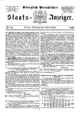 Königlich Preußischer Staats-Anzeiger (Allgemeine preußische Staats-Zeitung) Donnerstag 8. April 1869