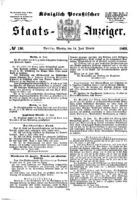 Königlich Preußischer Staats-Anzeiger (Allgemeine preußische Staats-Zeitung) Montag 14. Juni 1869