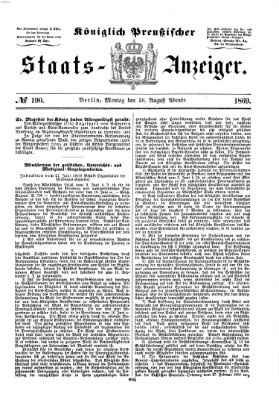 Königlich Preußischer Staats-Anzeiger (Allgemeine preußische Staats-Zeitung) Montag 16. August 1869