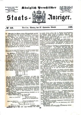 Königlich Preußischer Staats-Anzeiger (Allgemeine preußische Staats-Zeitung) Montag 27. September 1869
