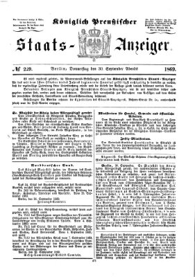 Königlich Preußischer Staats-Anzeiger (Allgemeine preußische Staats-Zeitung) Donnerstag 30. September 1869