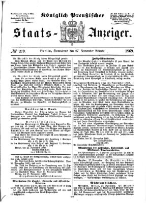 Königlich Preußischer Staats-Anzeiger (Allgemeine preußische Staats-Zeitung) Samstag 27. November 1869