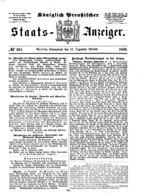 Königlich Preußischer Staats-Anzeiger (Allgemeine preußische Staats-Zeitung) Samstag 11. Dezember 1869