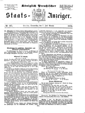 Königlich Preußischer Staats-Anzeiger (Allgemeine preußische Staats-Zeitung) Donnerstag 7. Juli 1870