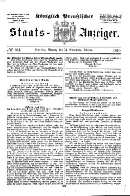 Königlich Preußischer Staats-Anzeiger (Allgemeine preußische Staats-Zeitung) Montag 14. November 1870