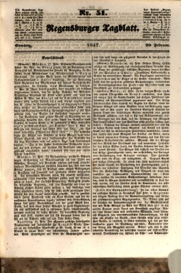 Regensburger Tagblatt Samstag 20. Februar 1847