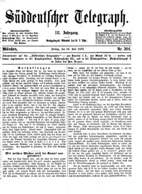 Süddeutscher Telegraph Freitag 29. Juli 1870