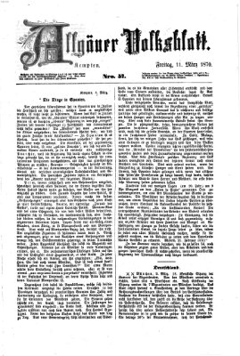 Allgäuer Volksblatt Freitag 11. März 1870