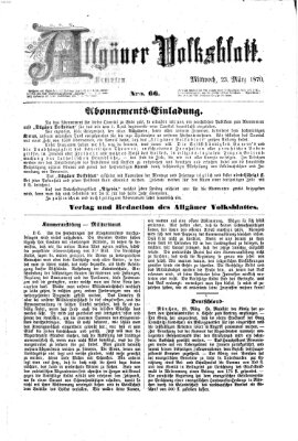 Allgäuer Volksblatt Mittwoch 23. März 1870