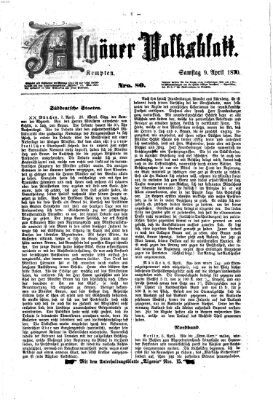 Allgäuer Volksblatt Samstag 9. April 1870