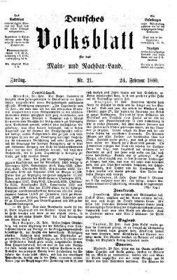 Deutsches Volksblatt für das Main- und Nachbar-Land Freitag 24. Februar 1860