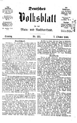 Deutsches Volksblatt für das Main- und Nachbar-Land Sonntag 7. Oktober 1860