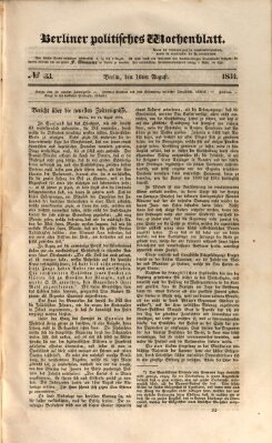 Berliner politisches Wochenblatt Samstag 16. August 1834