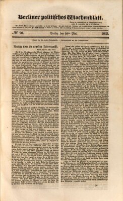 Berliner politisches Wochenblatt Samstag 16. Mai 1835