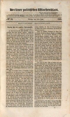 Berliner politisches Wochenblatt Samstag 13. Juni 1835