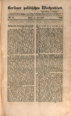 Berliner politisches Wochenblatt Samstag 14. April 1838