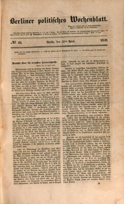 Berliner politisches Wochenblatt Samstag 21. April 1838