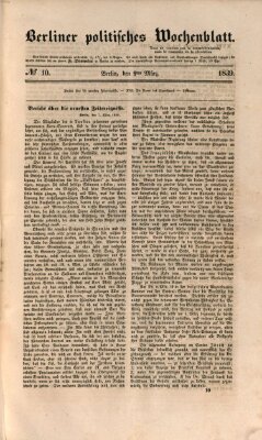 Berliner politisches Wochenblatt Samstag 9. März 1839