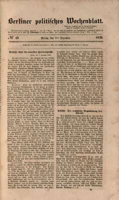 Berliner politisches Wochenblatt Samstag 7. Dezember 1839