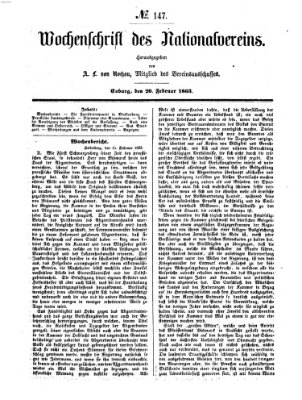 Wochenschrift des Nationalvereins Freitag 20. Februar 1863