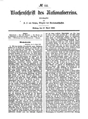Wochenschrift des Nationalvereins Freitag 17. April 1863