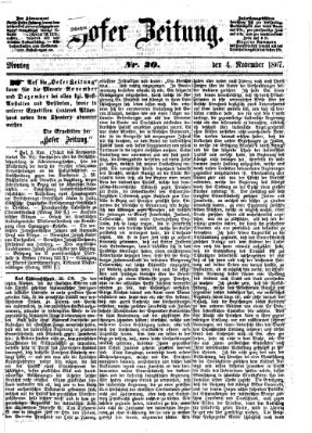 Hofer Zeitung Montag 4. November 1867