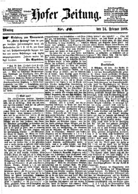 Hofer Zeitung Montag 24. Februar 1868