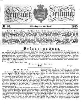 Leipziger Zeitung Dienstag 10. April 1855