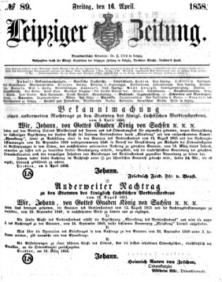Leipziger Zeitung Freitag 16. April 1858