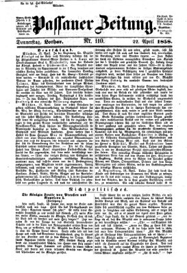 Passauer Zeitung Donnerstag 22. April 1858