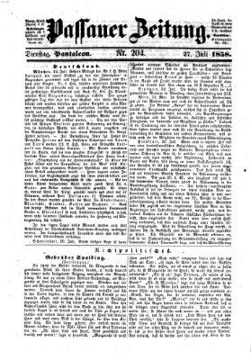 Passauer Zeitung Dienstag 27. Juli 1858