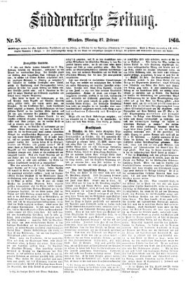 Süddeutsche Zeitung Montag 27. Februar 1860