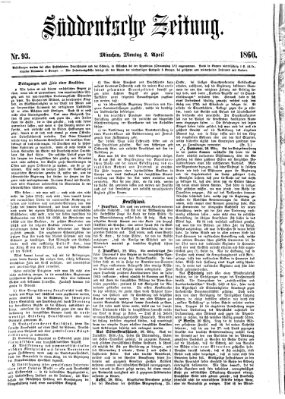 Süddeutsche Zeitung Montag 2. April 1860