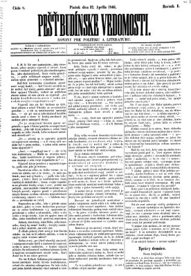 Pešťkbudínske vedomosti Freitag 12. April 1861