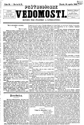 Pešťkbudínske vedomosti Freitag 18. April 1862