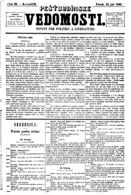 Pešťkbudínske vedomosti Freitag 25. Juli 1862