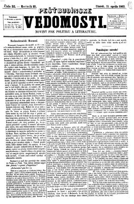 Pešťkbudínske vedomosti Dienstag 21. April 1863